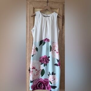 Ted Baker White and Pink Floral Midi Dress